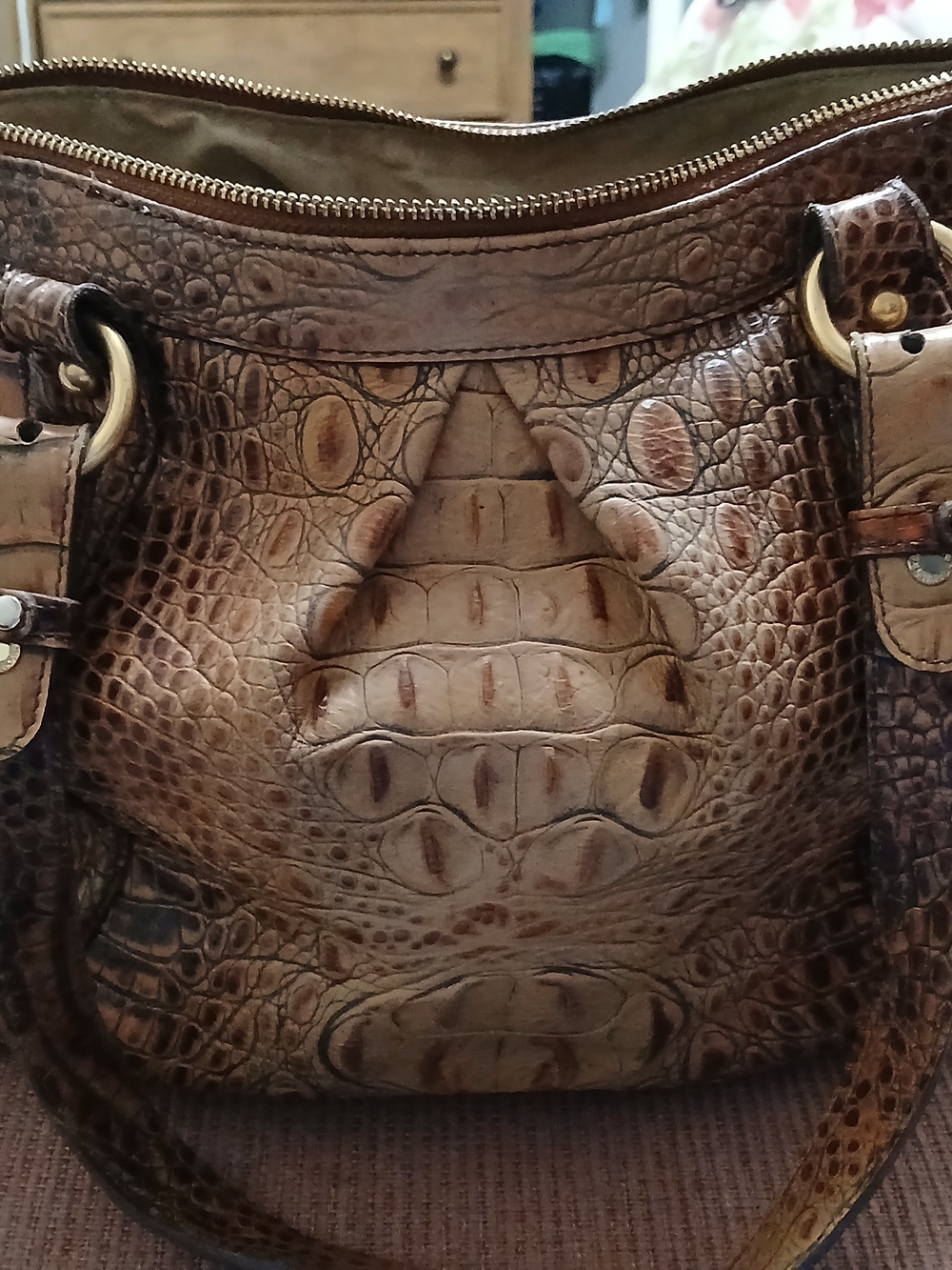 Brahmin Brown Croc-Embossed Satchel - Picture 2 of 16
